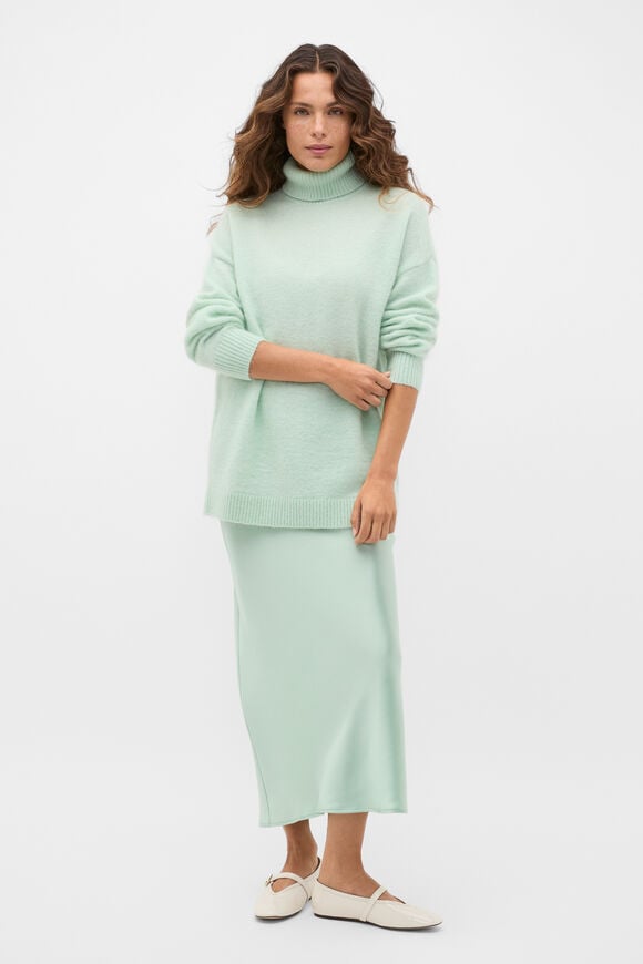 Satin Midi Slip Skirt  Soft Moss  hi-res