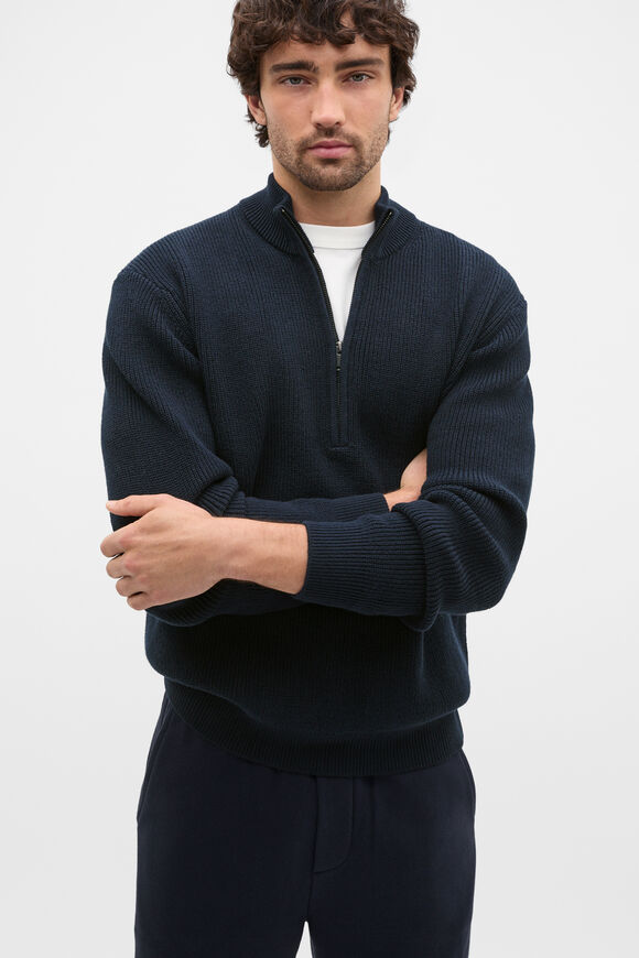 1/4 Zip Knit  Midnight Blue  hi-res