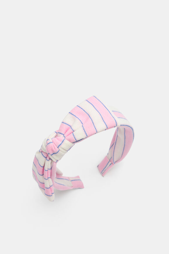 Stripe Bow Headband  Candy Pink  hi-res