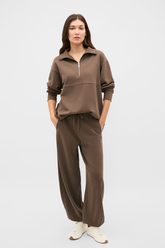 Terry Zip Neck Sweat  Chestnut  hi-res