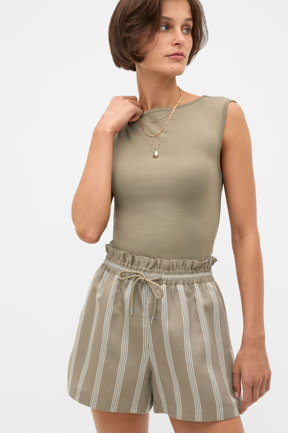 Variegated Stripe Paperbag Short  Caper Stripe