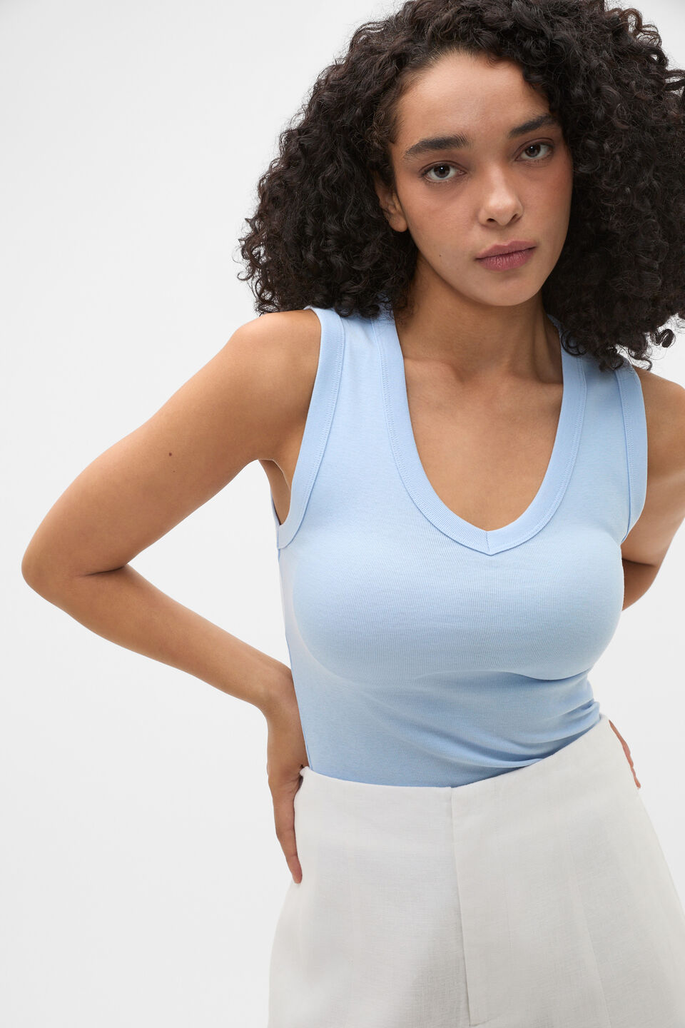 Australian Cotton V Neck Tank  Chalk Blue