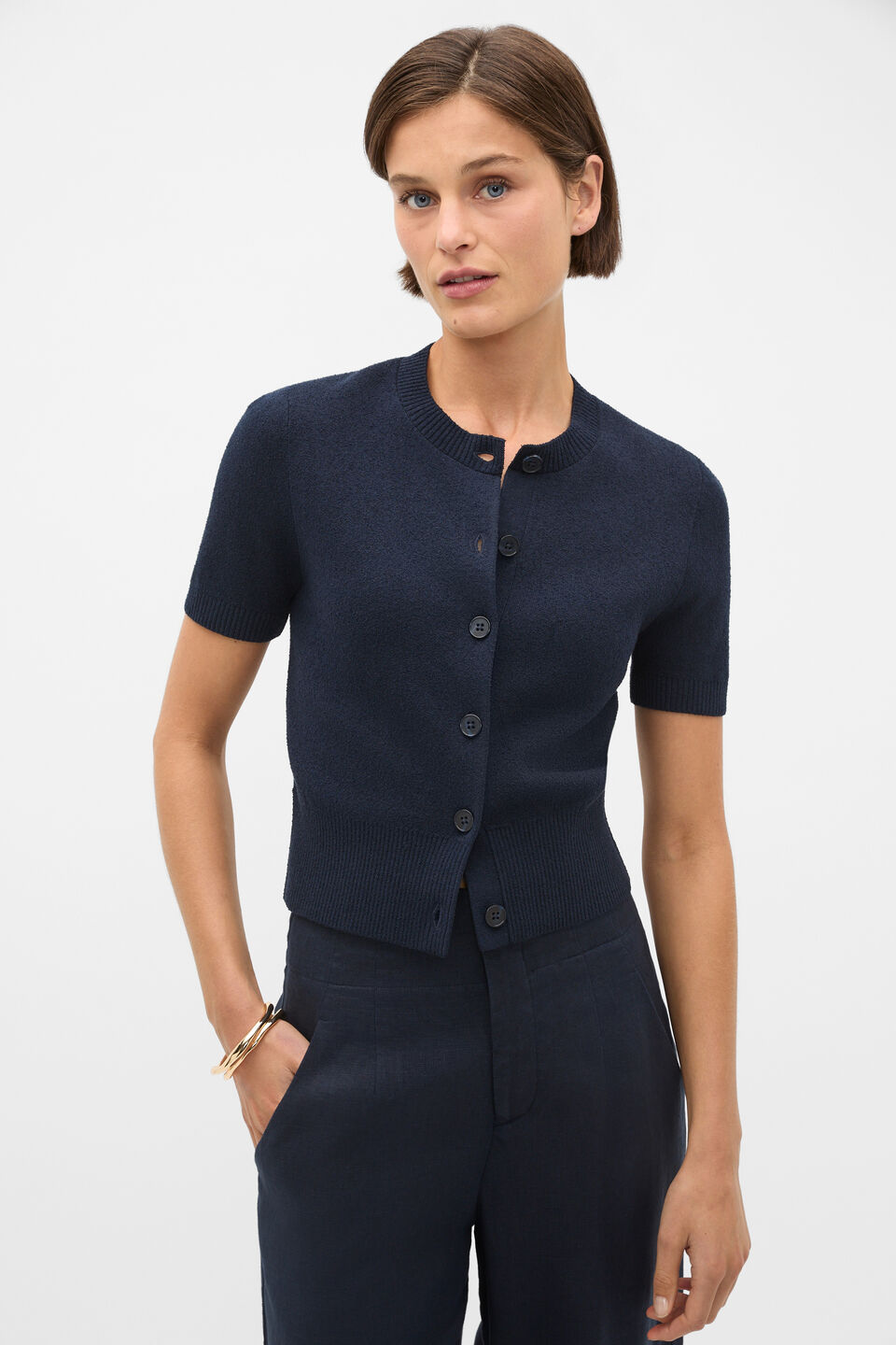 Boucle Short Sleeve Cardigan  Twilight Blue