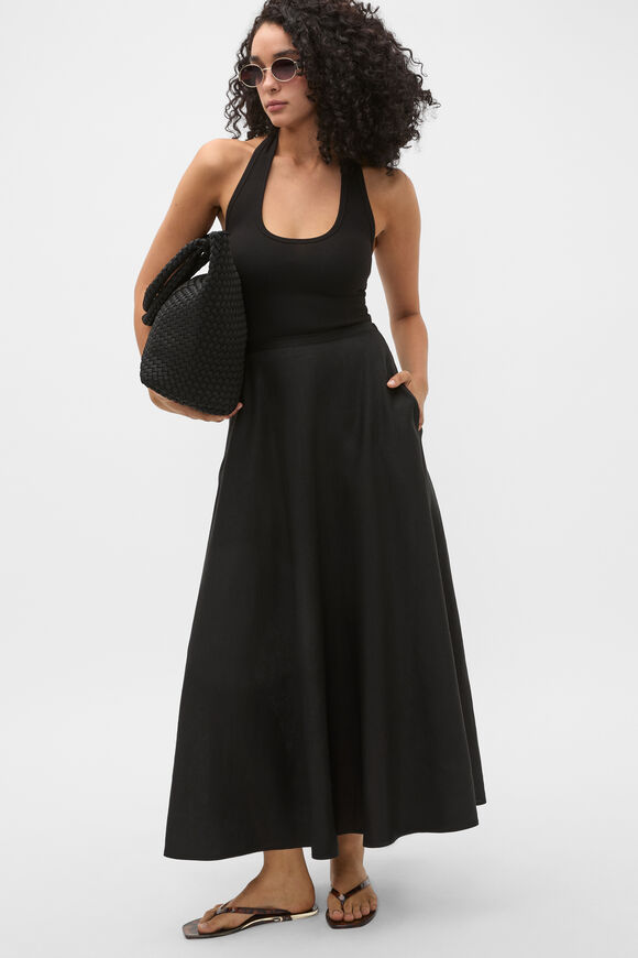 Core Linen Midi Skirt  Black  hi-res