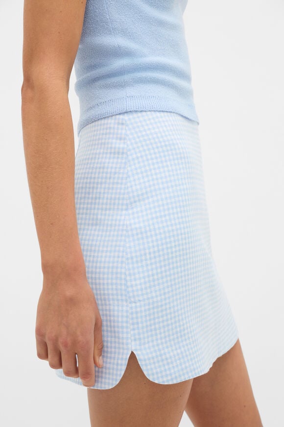 Linen Gingham Mini Skirt  Chalk Blue Gingham  hi-res