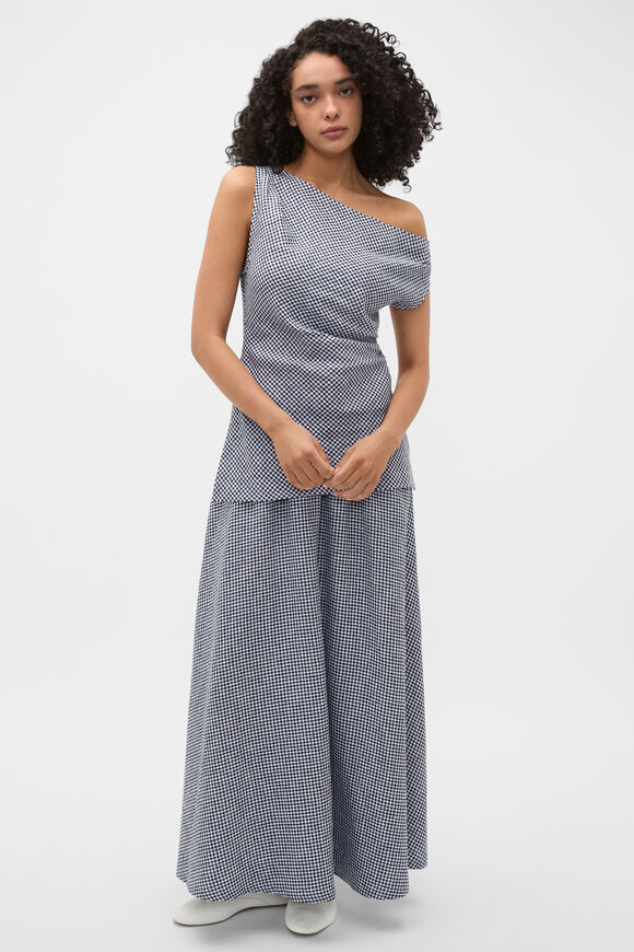 Linen Gingham Elasticated Skirt  Twilight Blue Gingham  hi-res
