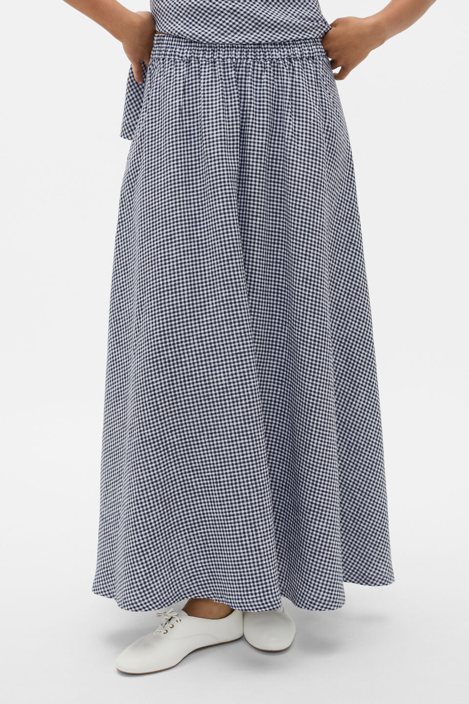 Linen Gingham Elasticated Skirt  Twilight Blue Gingham