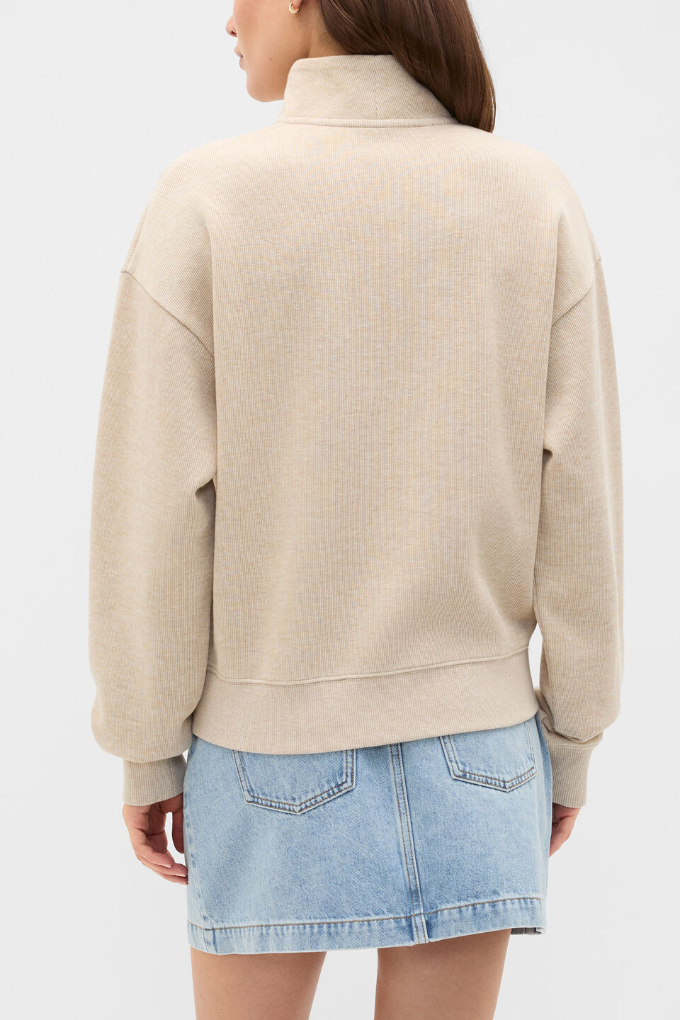 Cotton Rib Funnel Neck Sweat  Cashew Cream Marle