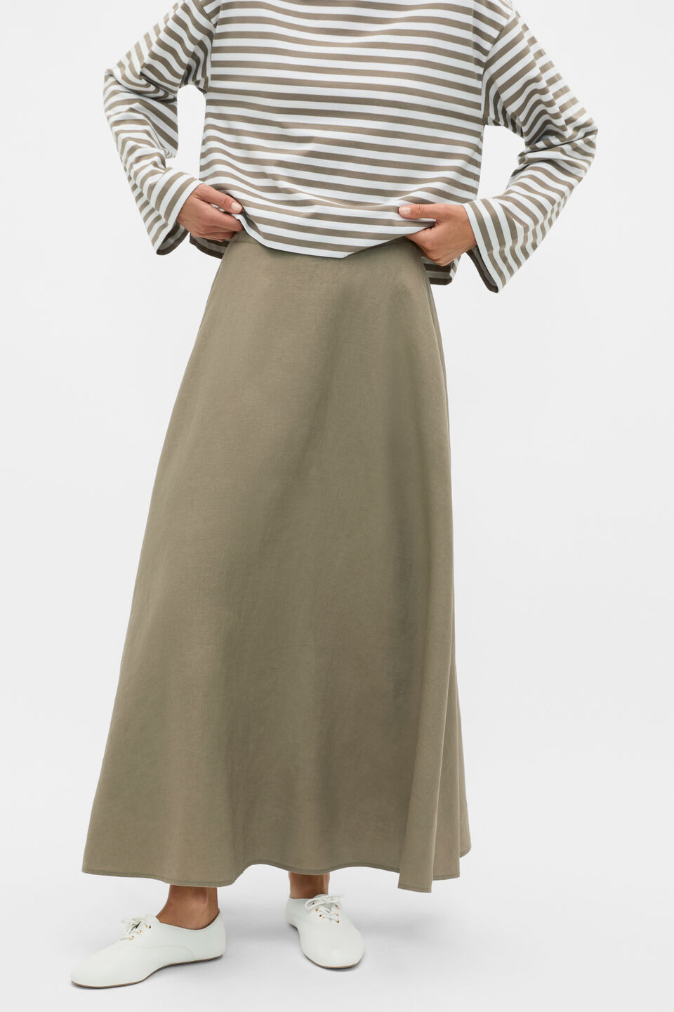 Core Linen Midi Skirt  Caper