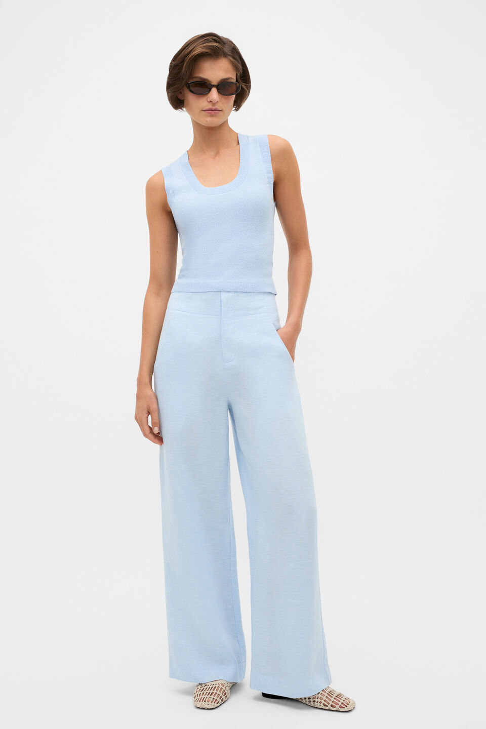 Core Linen Waisted Pant  Chalk Blue Crossdye