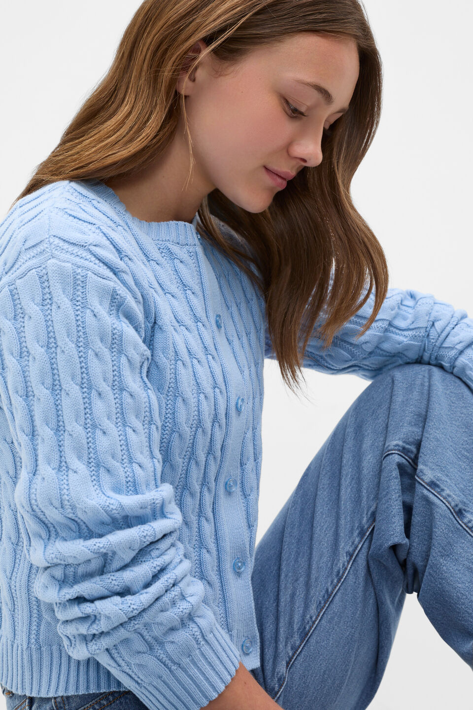 Cable Knit Cardigan  Cloud Blue