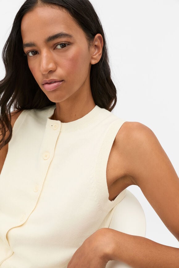Cotton Blend Button Knit Vest  Coconut Cream  hi-res