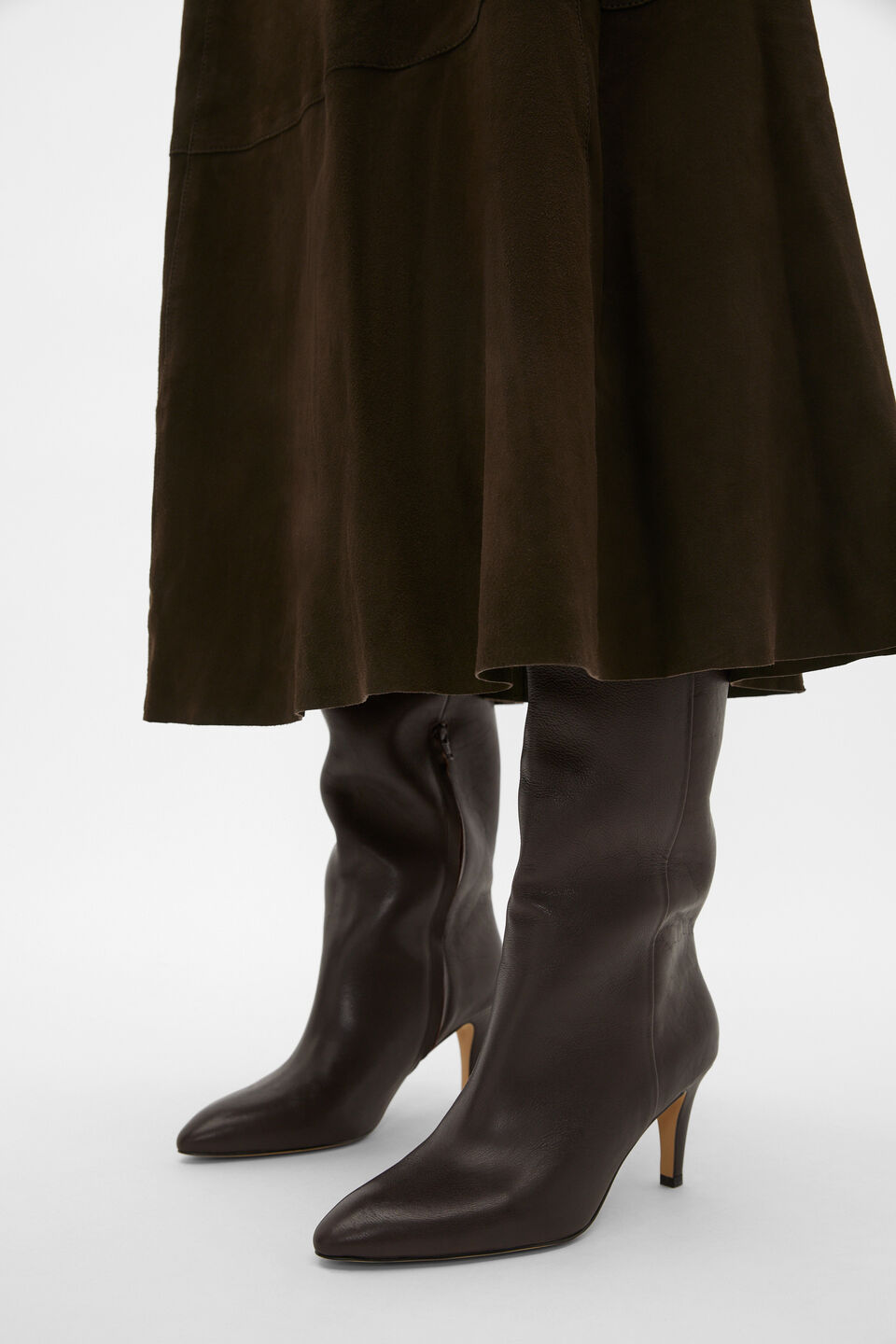 Suede Midi A Line Skirt  Coffee Bean