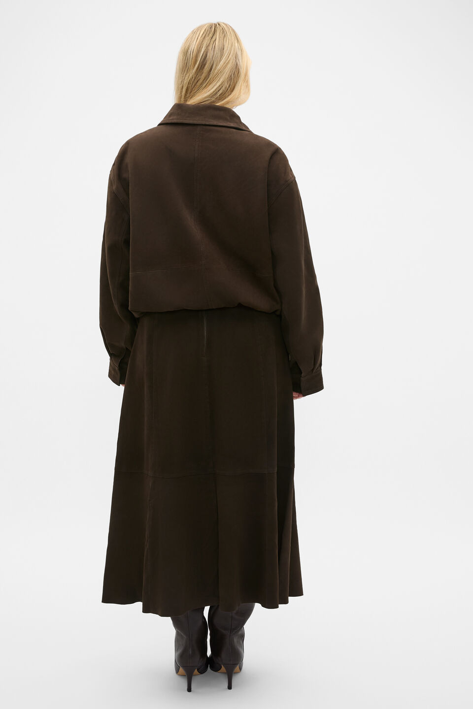 Suede Midi A Line Skirt  Coffee Bean