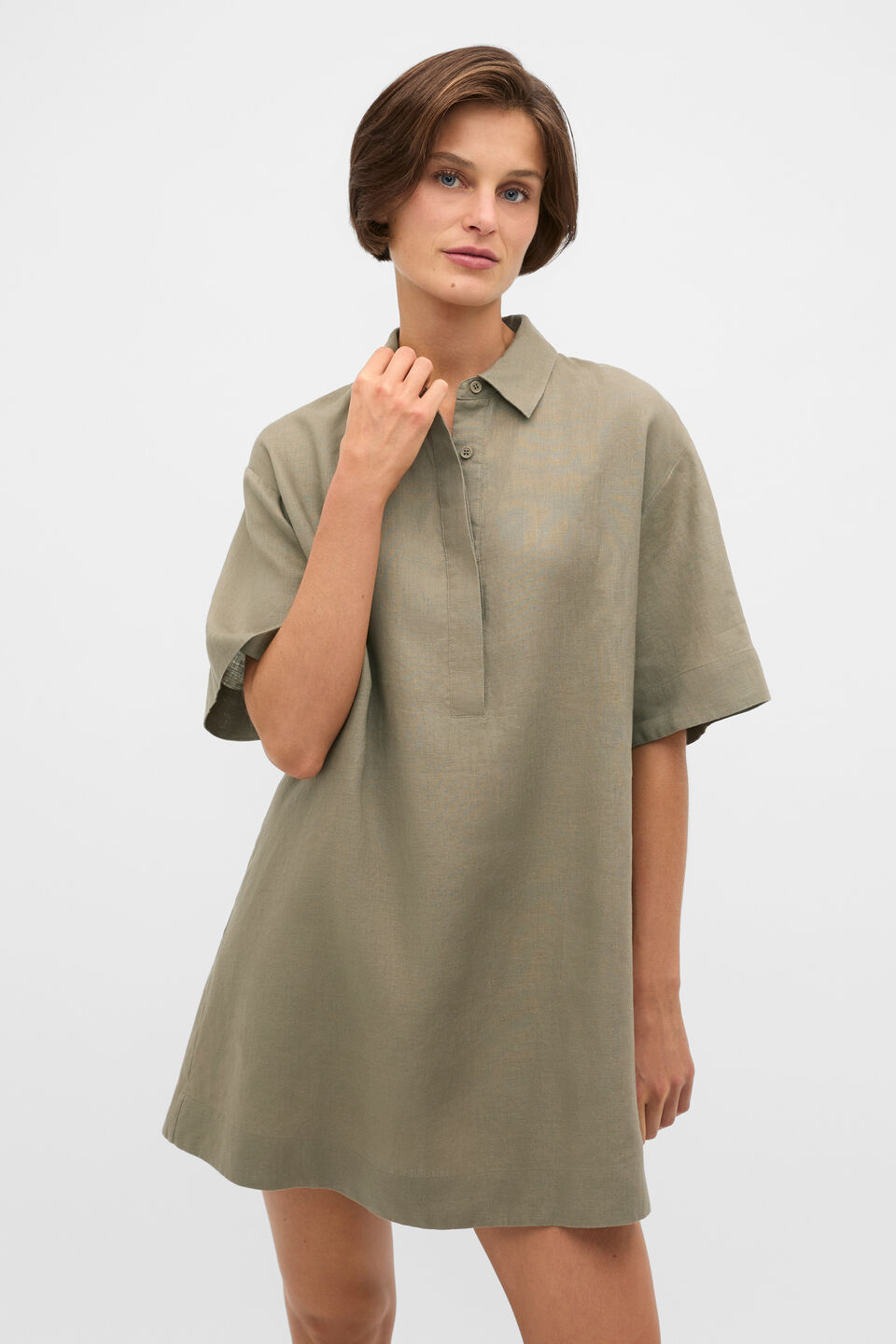 Linen Shirt Mini Dress  Caper