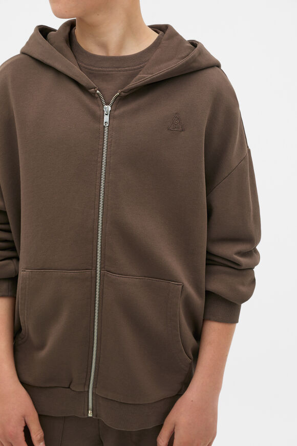 Garment Dye Zip Through Hoodie  Chocolate  hi-res