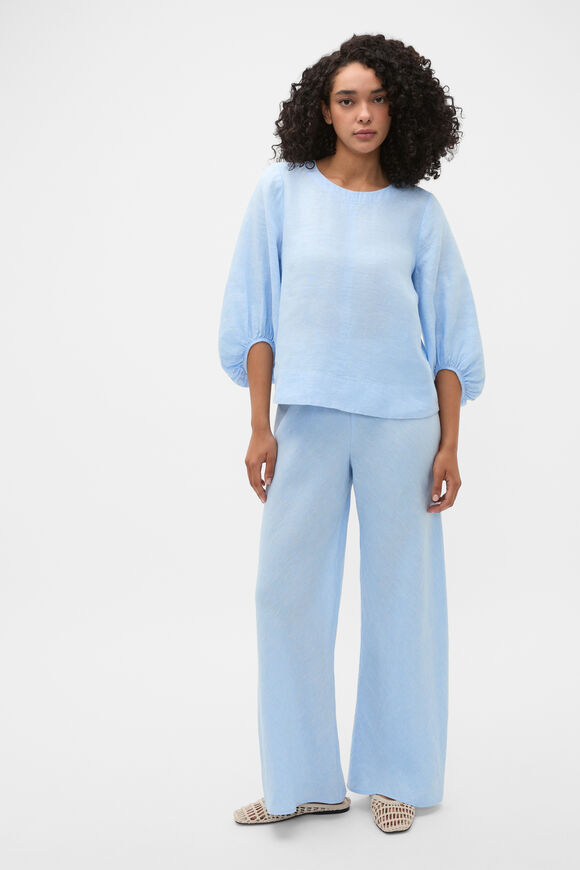 Core Linen Balloon Sleeve Top  Chalk Blue Crossdye  hi-res