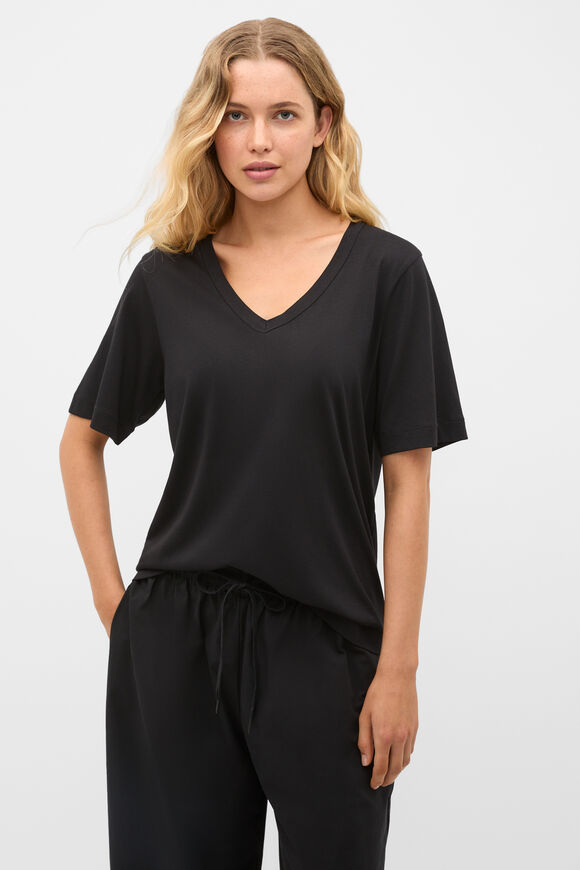 Cotton V Neck Relaxed Tee  Black  hi-res