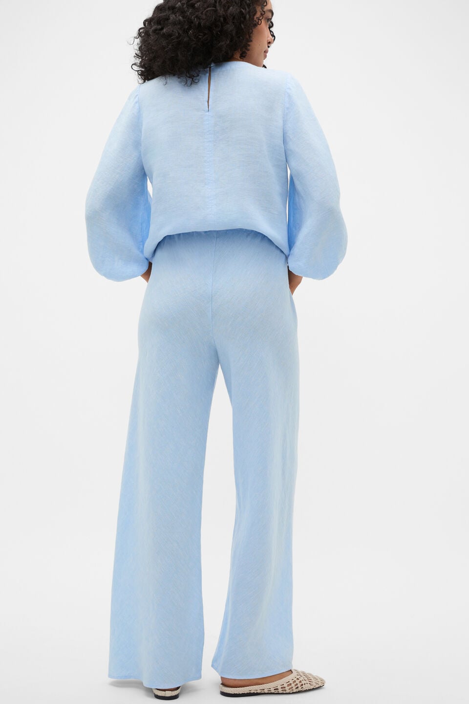 Core Linen Easy Wide Leg Pant  Chalk Blue Crossdye