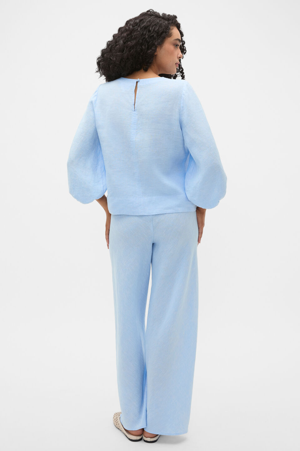 Core Linen Balloon Sleeve Top  Chalk Blue Crossdye