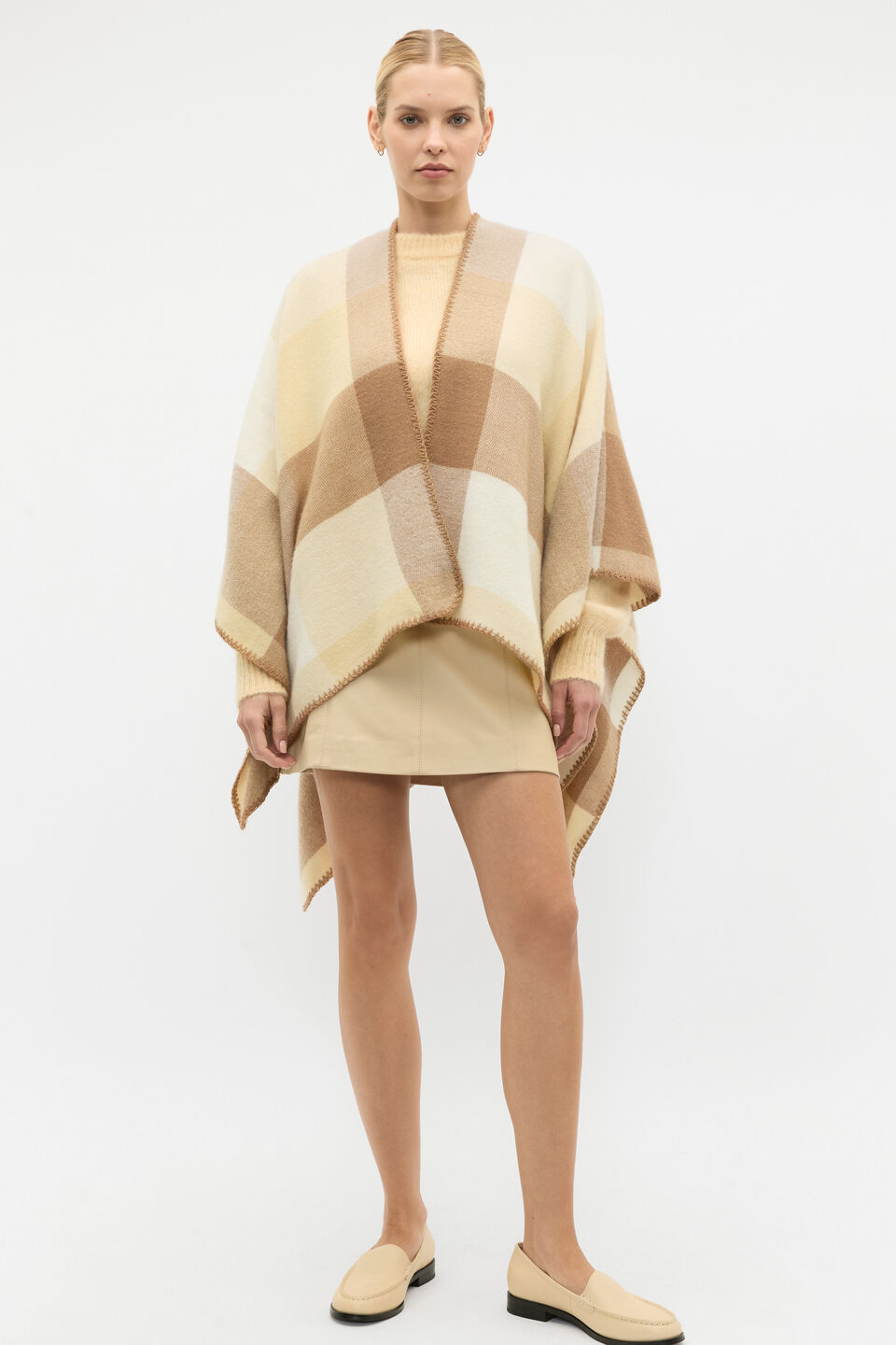 Check Poncho  Amaretto Check