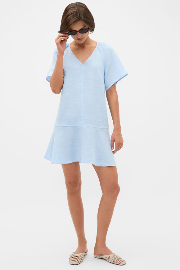 Core Linen Flutter Mini Dress  Chalk Blue Crossdye  hi-res