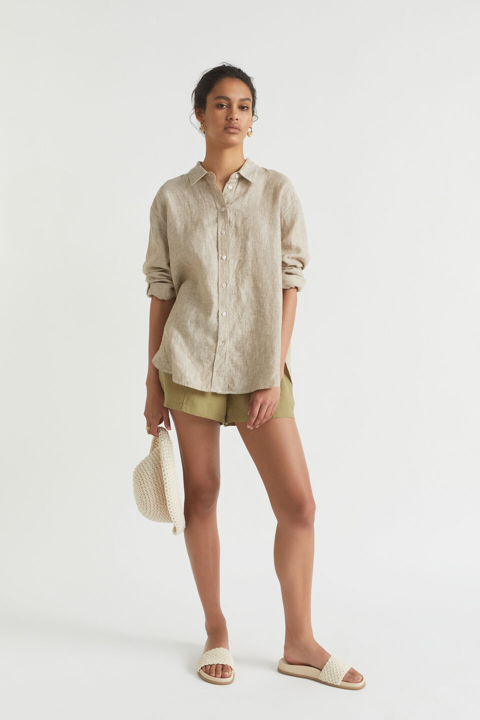 Core Linen Boyfriend Shirt  Deep Bronze Stripe