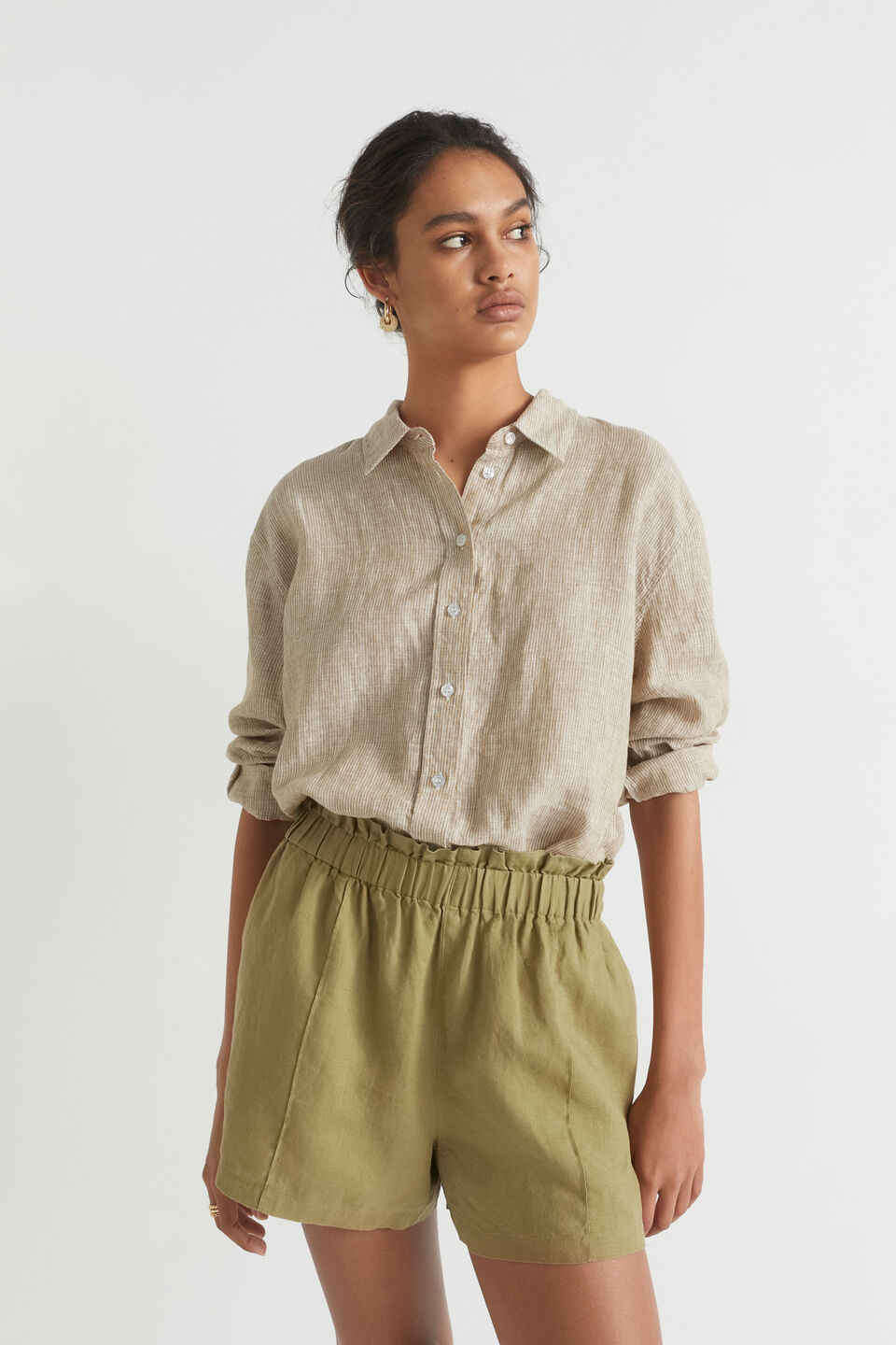 Core Linen Boyfriend Shirt  Deep Bronze Stripe