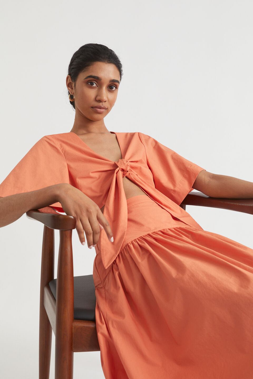Poplin Tie Front Top  Orange Spritz