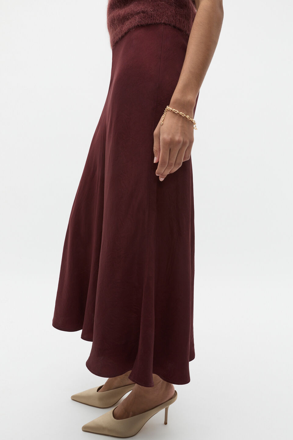 Crinkle Satin Skirt  Merlot