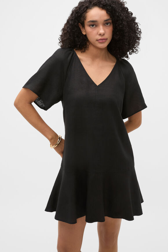 Core Linen Flutter Mini Dress  Black  hi-res