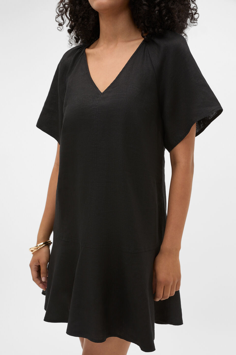 Core Linen Flutter Mini Dress  Black