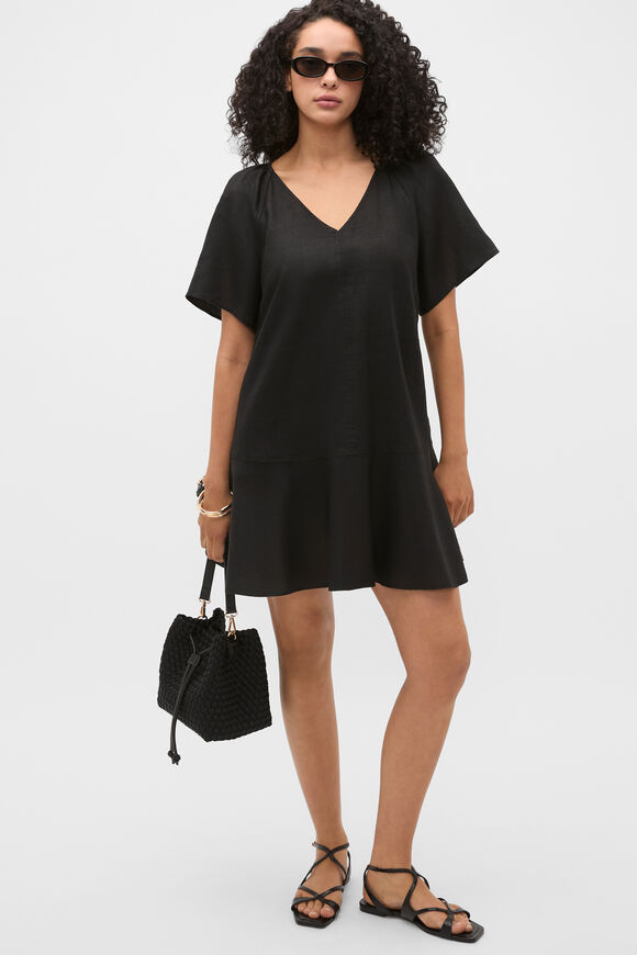 Core Linen Flutter Mini Dress  Black  hi-res
