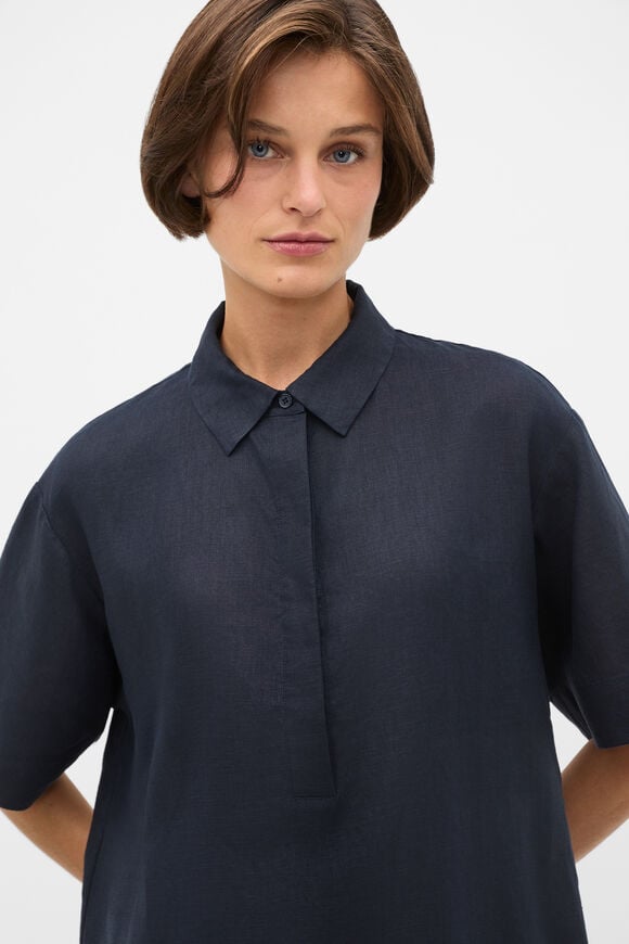 Linen Shirt Mini Dress  Twilight Blue  hi-res