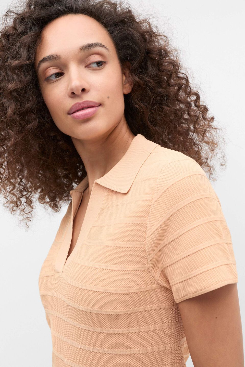 Textured Knit Polo Dress  Apricot