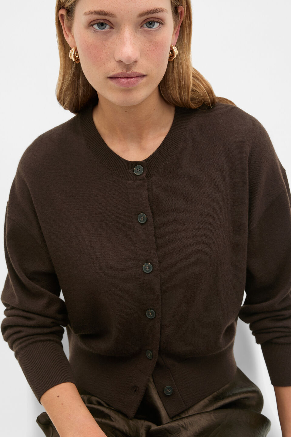 Australian Merino Relaxed Cardigan  Coffee Bean