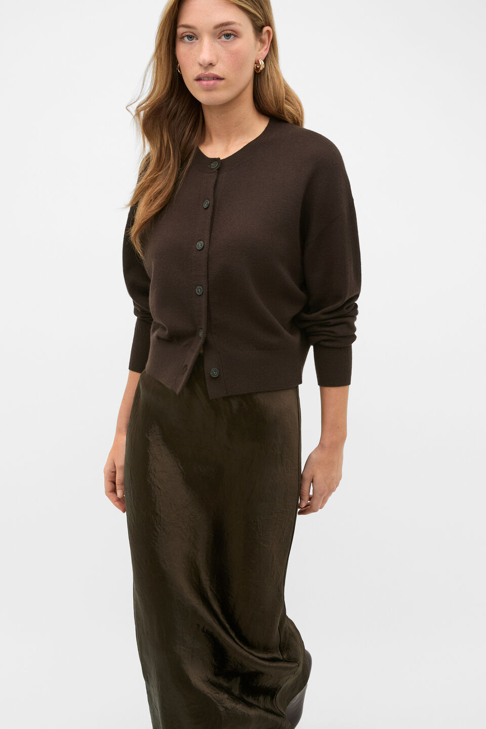Australian Merino Relaxed Cardigan  Coffee Bean