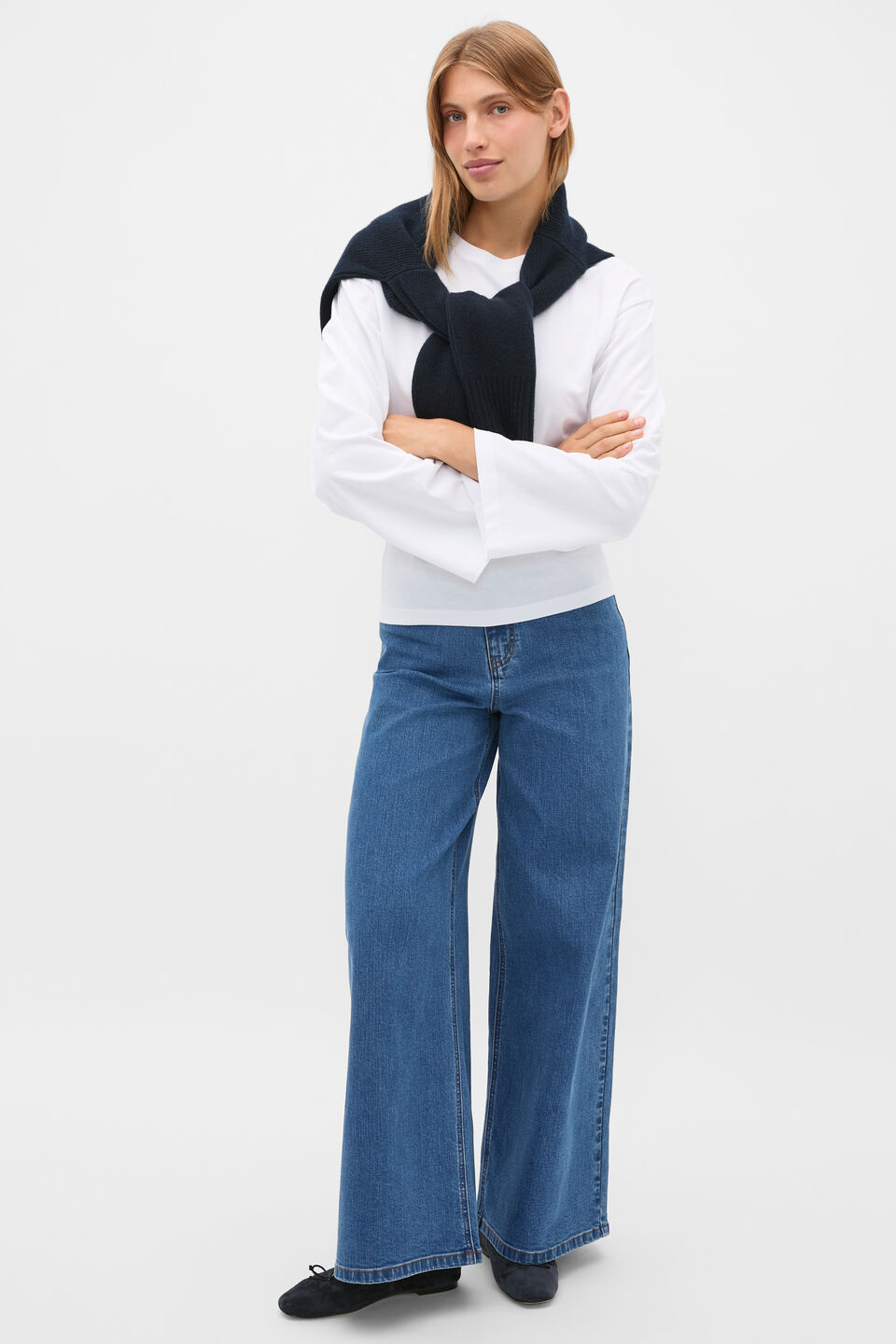 Cotton Long Sleeve Waisted Top  Whisper White