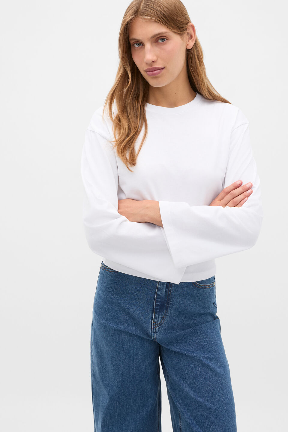 Cotton Long Sleeve Waisted Top  Whisper White