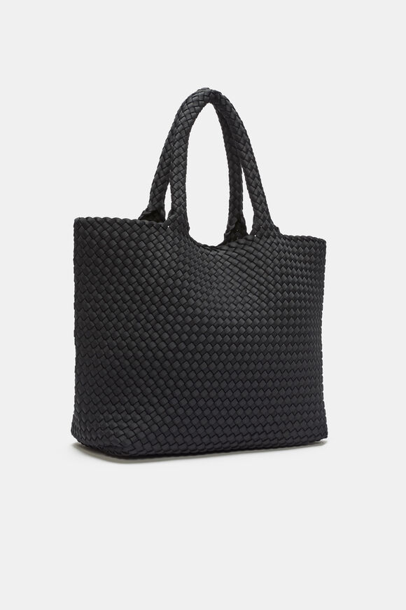 Woven Textured East West Tote  Black  hi-res