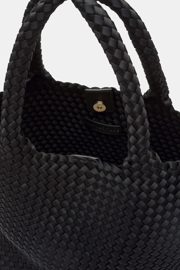 Woven Textured East West Tote  Black  hi-res