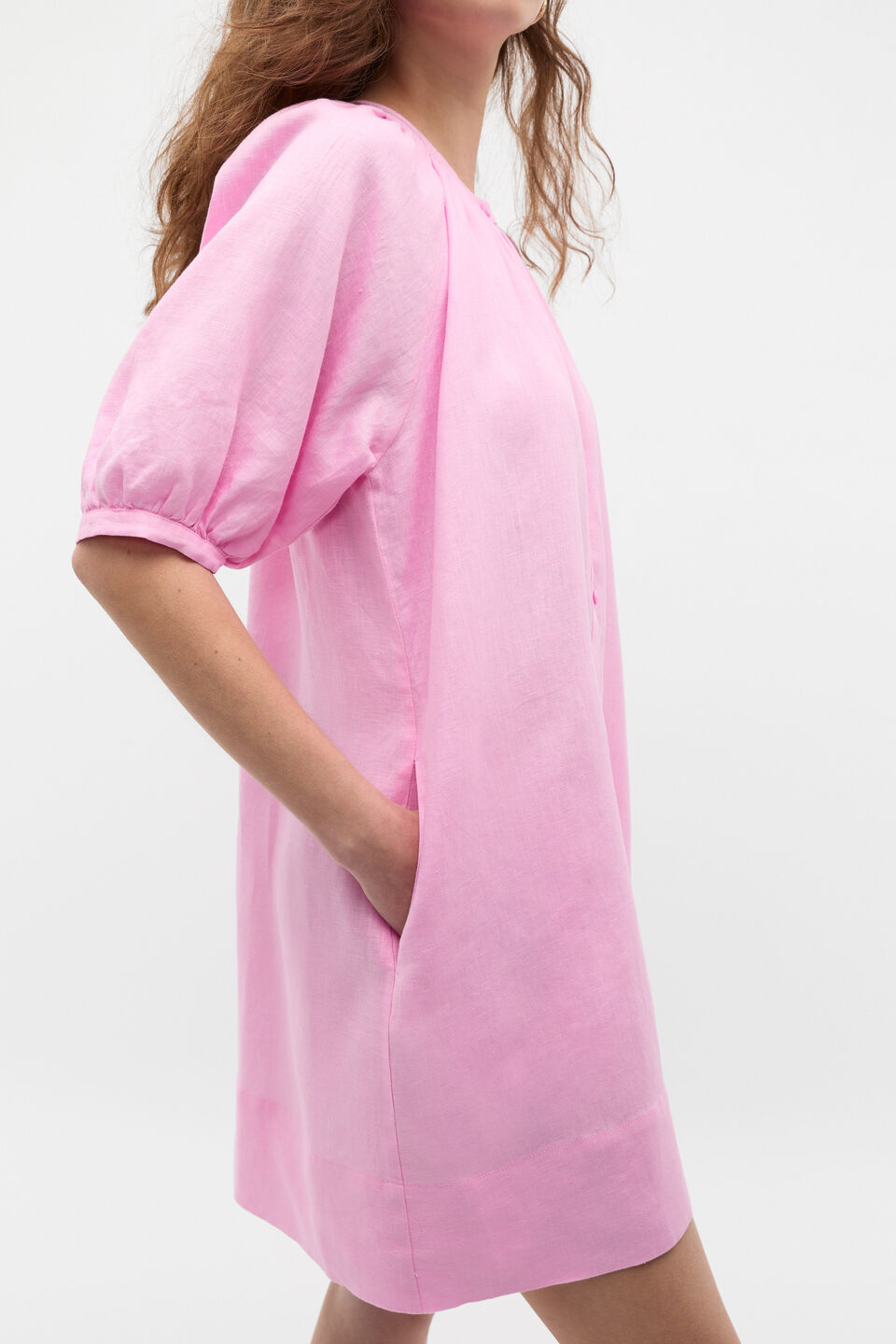Linen Gathered Mini Dress  Fairy Floss