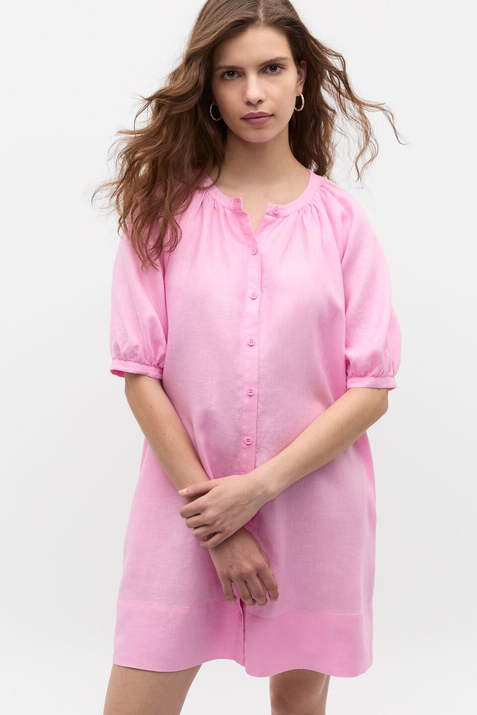 Linen Gathered Mini Dress  Fairy Floss