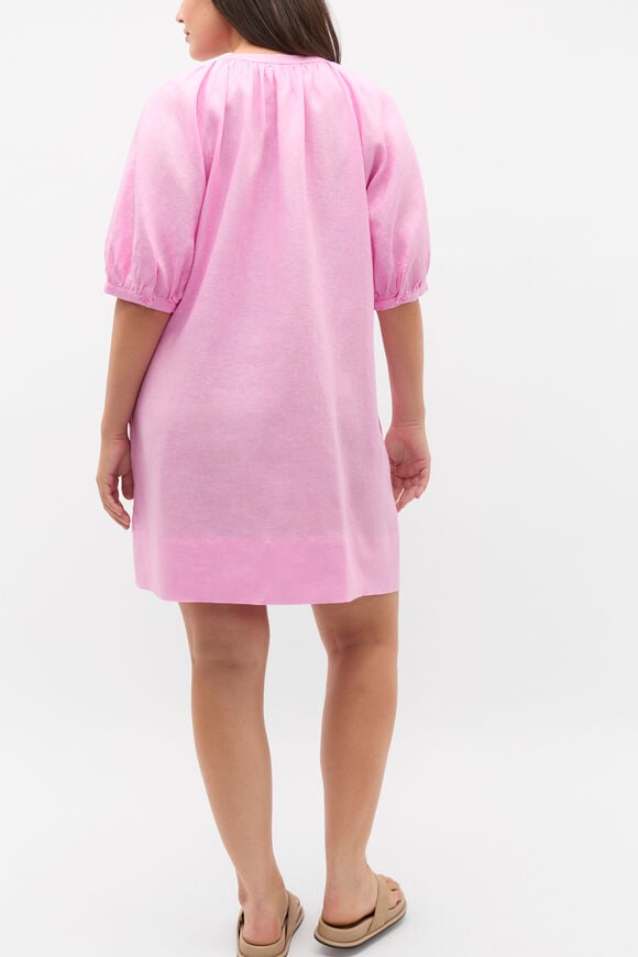 Linen Gathered Mini Dress  Fairy Floss  hi-res