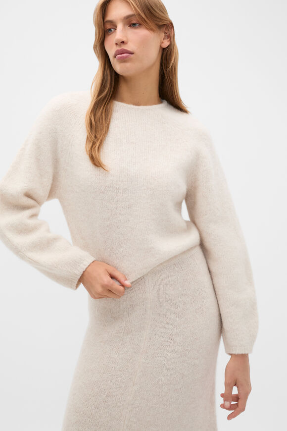 Luxe Fluffy Crop Knit  Vanilla Cream Marle  hi-res