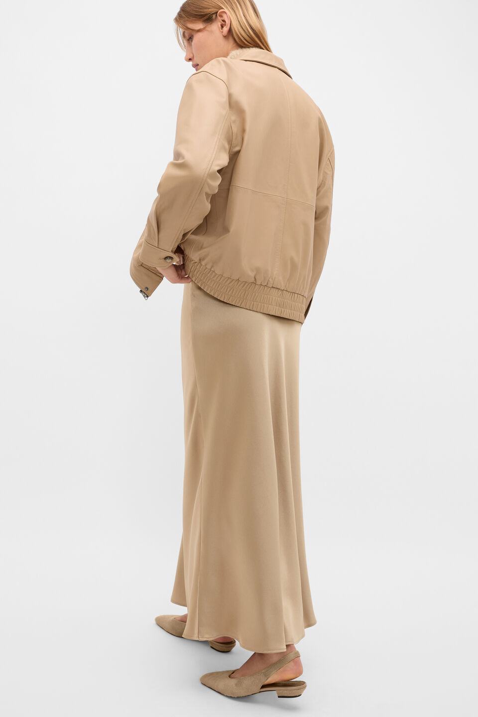 Leather Bomber Jacket  Sandstone