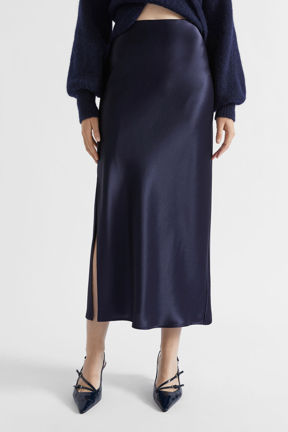 Satin Maxi Slip Skirt  Midnight Sky