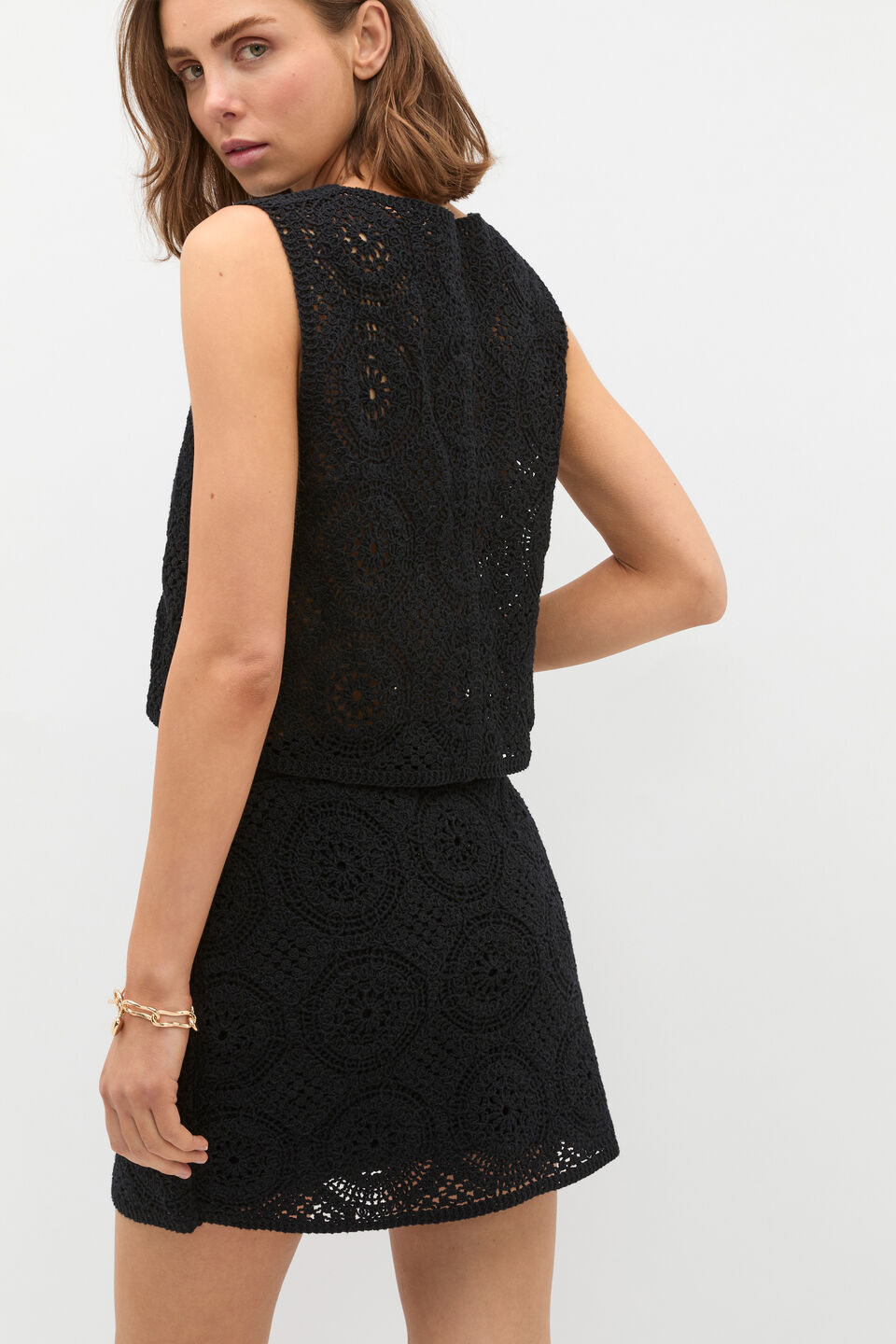 Crochet Knit Skirt  Black