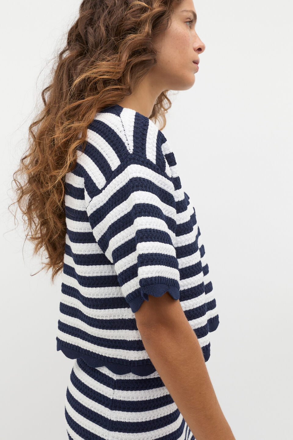 Scallop Stripe Knit Top  Twilight Blue Stripe