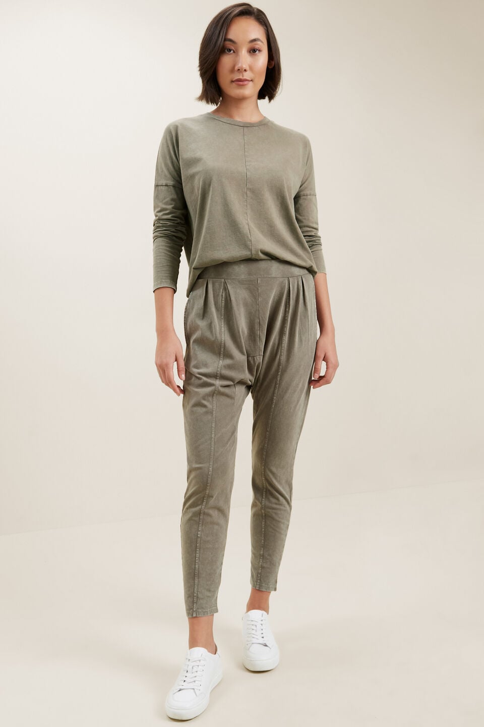 Vintage Wash Harem Pants  Olive Vintage Wash